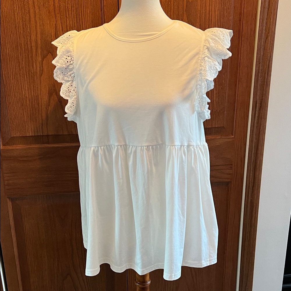 White Ruffle Sleeve Women's Top